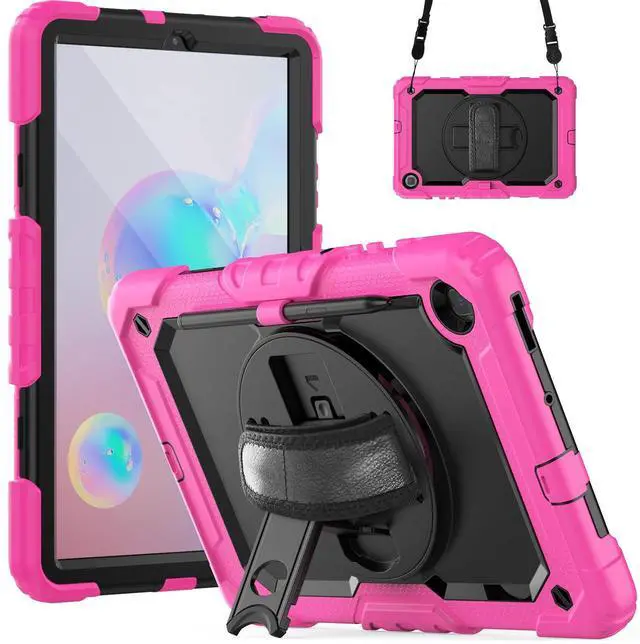 Main image of Heavy Duty Shockproof Protective Case with Screen Protector, 360° Rotating Stand, Hand & Shoulder Strap for Samsung Galaxy Tab S6 Lite 10.4'', SM-P620/P625/P613/P619/P610/P615, Rose