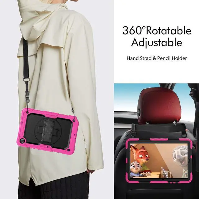 Alt view image 6 of 7 - Heavy Duty Shockproof Protective Case with Screen Protector, 360° Rotating Stand, Hand & Shoulder Strap for Samsung Galaxy Tab S6 Lite 10.4'', SM-P620/P625/P613/P619/P610/P615, Rose