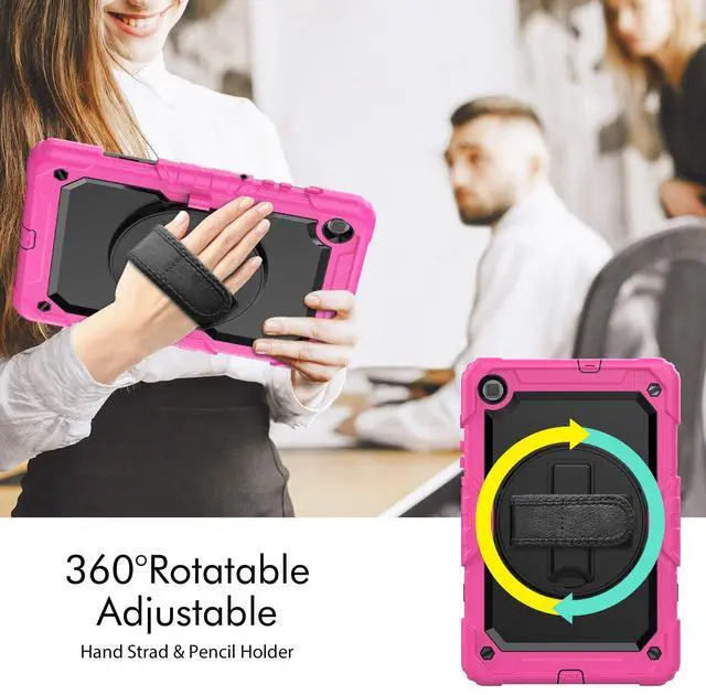Alt view image 7 of 7 - Heavy Duty Shockproof Protective Case with Screen Protector, 360° Rotating Stand, Hand & Shoulder Strap for Samsung Galaxy Tab S6 Lite 10.4'', SM-P620/P625/P613/P619/P610/P615, Rose