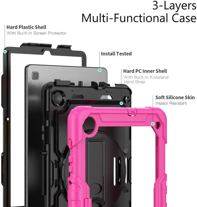Alt view image 3 of 7 - Heavy Duty Shockproof Protective Case with Screen Protector, 360° Rotating Stand, Hand & Shoulder Strap for Samsung Galaxy Tab S6 Lite 10.4'', SM-P620/P625/P613/P619/P610/P615, Rose