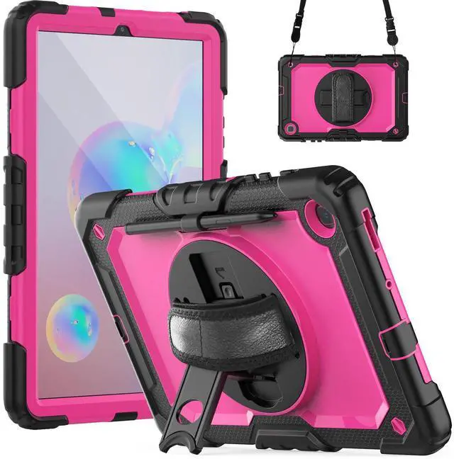 Main image of Heavy Duty Shockproof Protective Case with Screen Protector, 360° Rotating Stand, Hand & Shoulder Strap for Samsung Galaxy Tab S6 Lite 10.4'', SM-P620/P625/P613/P619/P610/P615, RosePC