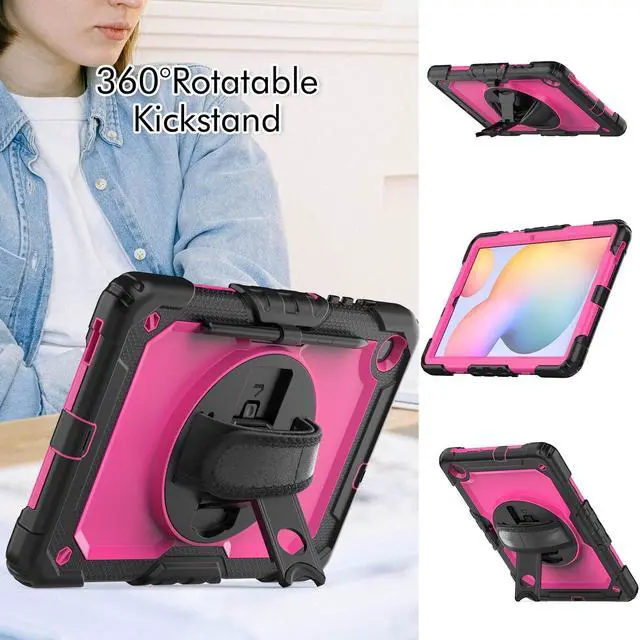 Alt view image 4 of 7 - Heavy Duty Shockproof Protective Case with Screen Protector, 360° Rotating Stand, Hand & Shoulder Strap for Samsung Galaxy Tab S6 Lite 10.4'', SM-P620/P625/P613/P619/P610/P615, RosePC