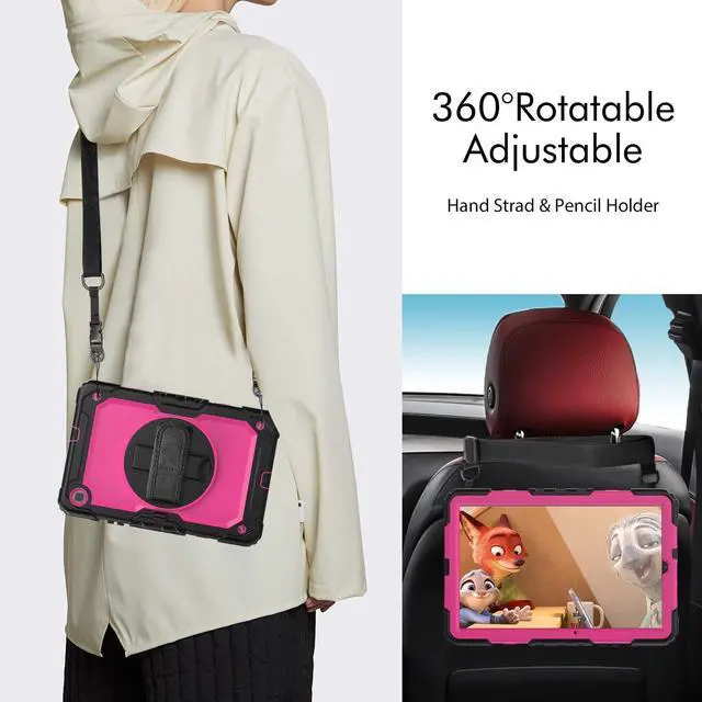 Alt view image 6 of 7 - Heavy Duty Shockproof Protective Case with Screen Protector, 360° Rotating Stand, Hand & Shoulder Strap for Samsung Galaxy Tab S6 Lite 10.4'', SM-P620/P625/P613/P619/P610/P615, RosePC