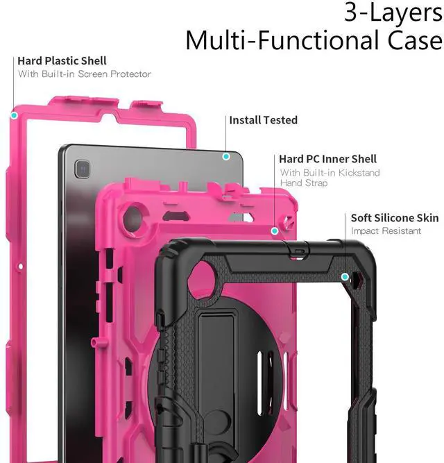 Alt view image 7 of 7 - Heavy Duty Shockproof Protective Case with Screen Protector, 360° Rotating Stand, Hand & Shoulder Strap for Samsung Galaxy Tab S6 Lite 10.4'', SM-P620/P625/P613/P619/P610/P615, RosePC