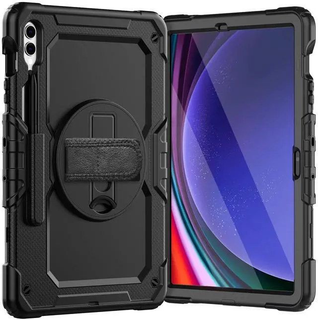 Main image of Heavy Duty Shockproof Protective Case with Screen Protector, 360° Rotating Stand, Hand & Shoulder Strap for Samsung Galaxy Tab S10 Plus 12.4 Inch 2024 / S9 FE Plus / S9 Plus 2023,Black