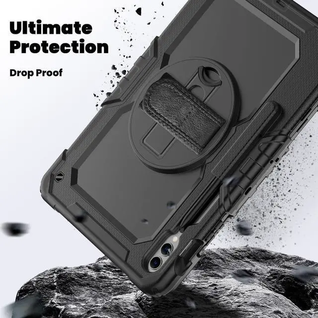 Alt view image 4 of 7 - Heavy Duty Shockproof Protective Case with Screen Protector, 360° Rotating Stand, Hand & Shoulder Strap for Samsung Galaxy Tab S10 Plus 12.4 Inch 2024 / S9 FE Plus / S9 Plus 2023,Black