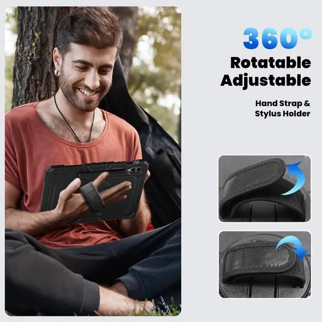 Alt view image 7 of 7 - Heavy Duty Shockproof Protective Case with Screen Protector, 360° Rotating Stand, Hand & Shoulder Strap for Samsung Galaxy Tab S10 Plus 12.4 Inch 2024 / S9 FE Plus / S9 Plus 2023,Black