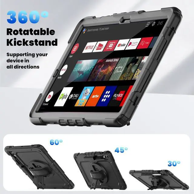 Alt view image 6 of 7 - Heavy Duty Shockproof Protective Case with Screen Protector, 360° Rotating Stand, Hand & Shoulder Strap for Samsung Galaxy Tab S10 Plus 12.4 Inch 2024 / S9 FE Plus / S9 Plus 2023,Black