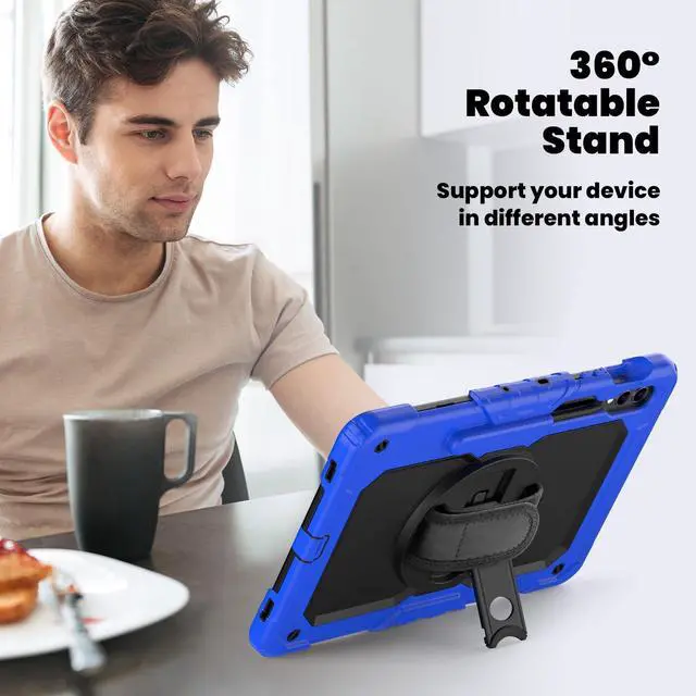 Alt view image 5 of 7 - Heavy Duty Shockproof Protective Case with Screen Protector, 360° Rotating Stand, Hand & Shoulder Strap for Samsung Galaxy Tab S10 Plus 12.4 Inch 2024 / S9 FE Plus / S9 Plus 2023,Blue