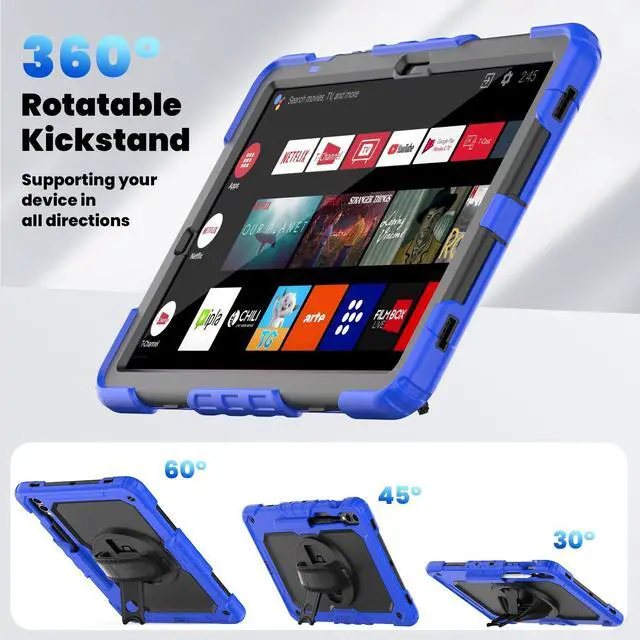 Alt view image 6 of 7 - Heavy Duty Shockproof Protective Case with Screen Protector, 360° Rotating Stand, Hand & Shoulder Strap for Samsung Galaxy Tab S10 Plus 12.4 Inch 2024 / S9 FE Plus / S9 Plus 2023,Blue