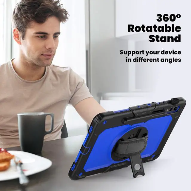 Alt view image 5 of 7 - Heavy Duty Shockproof Protective Case with Screen Protector, 360° Rotating Stand, Hand & Shoulder Strap for Samsung Galaxy Tab S10 Plus 12.4 Inch 2024 / S9 FE Plus / S9 Plus 2023,BluePC
