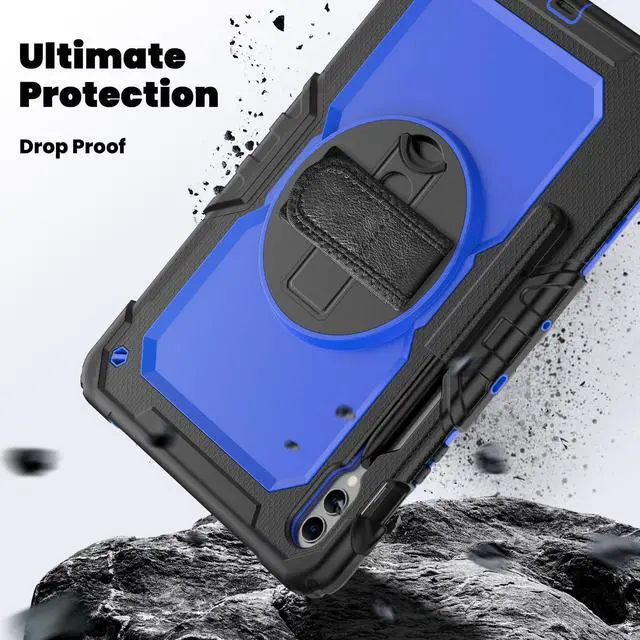 Alt view image 4 of 7 - Heavy Duty Shockproof Protective Case with Screen Protector, 360° Rotating Stand, Hand & Shoulder Strap for Samsung Galaxy Tab S10 Plus 12.4 Inch 2024 / S9 FE Plus / S9 Plus 2023,BluePC