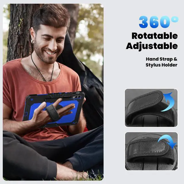 Alt view image 7 of 7 - Heavy Duty Shockproof Protective Case with Screen Protector, 360° Rotating Stand, Hand & Shoulder Strap for Samsung Galaxy Tab S10 Plus 12.4 Inch 2024 / S9 FE Plus / S9 Plus 2023,BluePC
