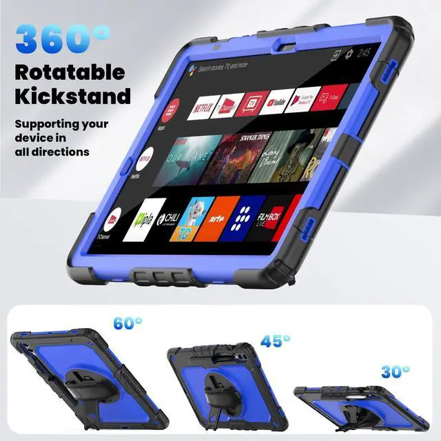 Alt view image 6 of 7 - Heavy Duty Shockproof Protective Case with Screen Protector, 360° Rotating Stand, Hand & Shoulder Strap for Samsung Galaxy Tab S10 Plus 12.4 Inch 2024 / S9 FE Plus / S9 Plus 2023,BluePC