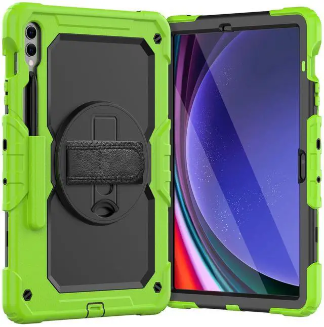 Main image of Heavy Duty Shockproof Protective Case with Screen Protector, 360° Rotating Stand, Hand & Shoulder Strap for Samsung Galaxy Tab S10 Plus 12.4 Inch 2024 / S9 FE Plus / S9 Plus 2023,Green