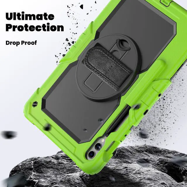 Alt view image 4 of 7 - Heavy Duty Shockproof Protective Case with Screen Protector, 360° Rotating Stand, Hand & Shoulder Strap for Samsung Galaxy Tab S10 Plus 12.4 Inch 2024 / S9 FE Plus / S9 Plus 2023,Green