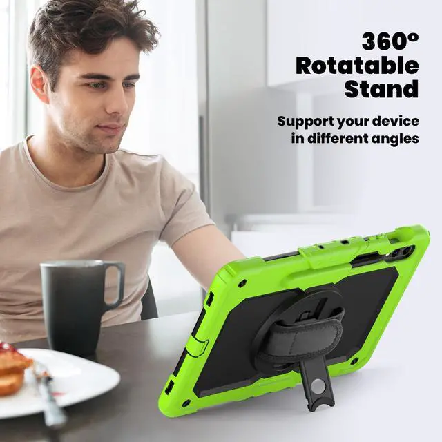 Alt view image 5 of 7 - Heavy Duty Shockproof Protective Case with Screen Protector, 360° Rotating Stand, Hand & Shoulder Strap for Samsung Galaxy Tab S10 Plus 12.4 Inch 2024 / S9 FE Plus / S9 Plus 2023,Green