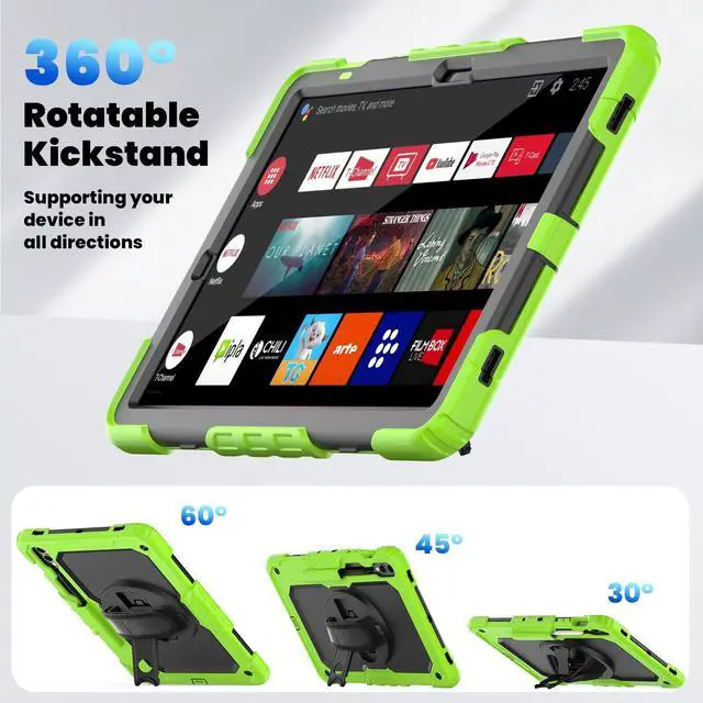 Alt view image 6 of 7 - Heavy Duty Shockproof Protective Case with Screen Protector, 360° Rotating Stand, Hand & Shoulder Strap for Samsung Galaxy Tab S10 Plus 12.4 Inch 2024 / S9 FE Plus / S9 Plus 2023,Green