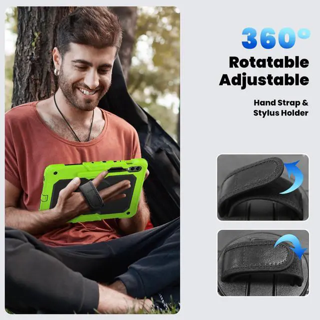 Alt view image 7 of 7 - Heavy Duty Shockproof Protective Case with Screen Protector, 360° Rotating Stand, Hand & Shoulder Strap for Samsung Galaxy Tab S10 Plus 12.4 Inch 2024 / S9 FE Plus / S9 Plus 2023,Green