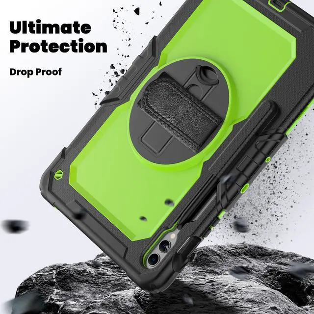 Alt view image 3 of 7 - Heavy Duty Shockproof Protective Case with Screen Protector, 360° Rotating Stand, Hand & Shoulder Strap for Samsung Galaxy Tab S10 Plus 12.4 Inch 2024 / S9 FE Plus / S9 Plus 2023,GreenPC