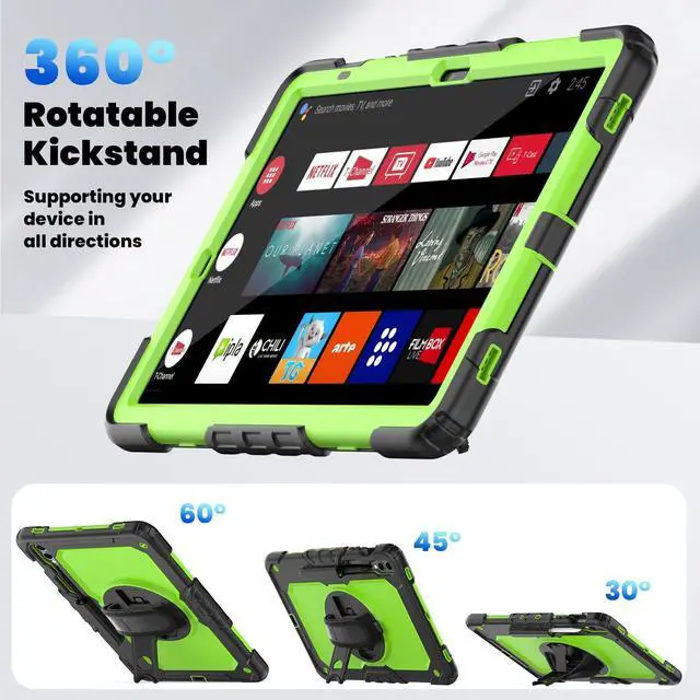 Alt view image 5 of 7 - Heavy Duty Shockproof Protective Case with Screen Protector, 360° Rotating Stand, Hand & Shoulder Strap for Samsung Galaxy Tab S10 Plus 12.4 Inch 2024 / S9 FE Plus / S9 Plus 2023,GreenPC