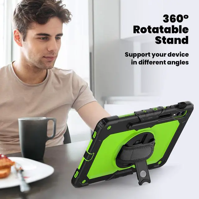 Alt view image 4 of 7 - Heavy Duty Shockproof Protective Case with Screen Protector, 360° Rotating Stand, Hand & Shoulder Strap for Samsung Galaxy Tab S10 Plus 12.4 Inch 2024 / S9 FE Plus / S9 Plus 2023,GreenPC