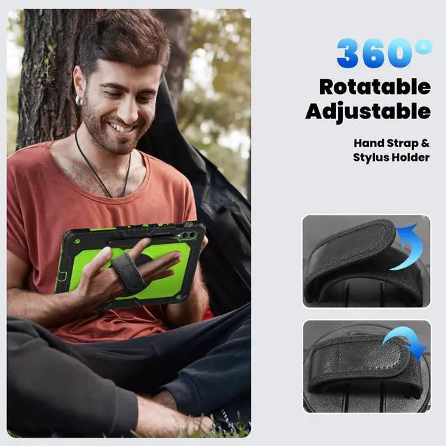 Alt view image 6 of 7 - Heavy Duty Shockproof Protective Case with Screen Protector, 360° Rotating Stand, Hand & Shoulder Strap for Samsung Galaxy Tab S10 Plus 12.4 Inch 2024 / S9 FE Plus / S9 Plus 2023,GreenPC