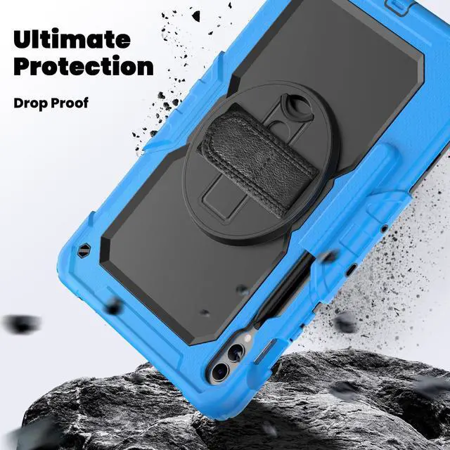 Alt view image 4 of 7 - Heavy Duty Shockproof Protective Case with Screen Protector, 360° Rotating Stand, Hand & Shoulder Strap for Samsung Galaxy Tab S10 Plus 12.4 Inch 2024 / S9 FE Plus / S9 Plus 2023,Light Blue