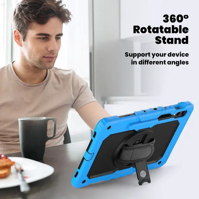 Alt view image 5 of 7 - Heavy Duty Shockproof Protective Case with Screen Protector, 360° Rotating Stand, Hand & Shoulder Strap for Samsung Galaxy Tab S10 Plus 12.4 Inch 2024 / S9 FE Plus / S9 Plus 2023,Light Blue
