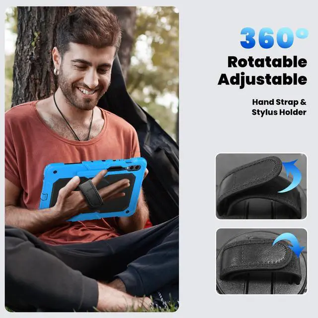 Alt view image 7 of 7 - Heavy Duty Shockproof Protective Case with Screen Protector, 360° Rotating Stand, Hand & Shoulder Strap for Samsung Galaxy Tab S10 Plus 12.4 Inch 2024 / S9 FE Plus / S9 Plus 2023,Light Blue