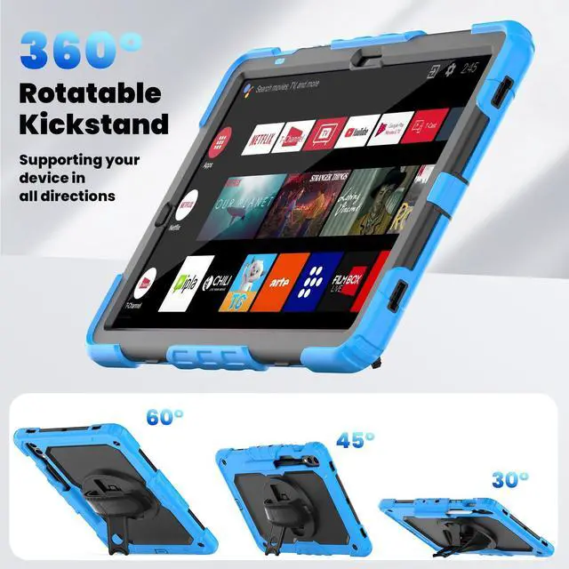 Alt view image 6 of 7 - Heavy Duty Shockproof Protective Case with Screen Protector, 360° Rotating Stand, Hand & Shoulder Strap for Samsung Galaxy Tab S10 Plus 12.4 Inch 2024 / S9 FE Plus / S9 Plus 2023,Light Blue