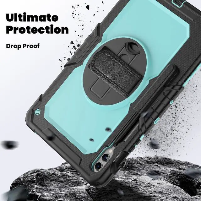 Alt view image 4 of 7 - Heavy Duty Shockproof Protective Case with Screen Protector, 360° Rotating Stand, Hand & Shoulder Strap for Samsung Galaxy Tab S10 Plus 12.4 Inch 2024 / S9 FE Plus / S9 Plus 2023,Light bluePC