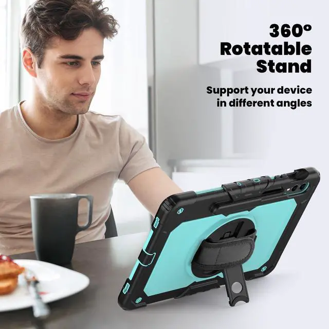 Alt view image 5 of 7 - Heavy Duty Shockproof Protective Case with Screen Protector, 360° Rotating Stand, Hand & Shoulder Strap for Samsung Galaxy Tab S10 Plus 12.4 Inch 2024 / S9 FE Plus / S9 Plus 2023,Light bluePC