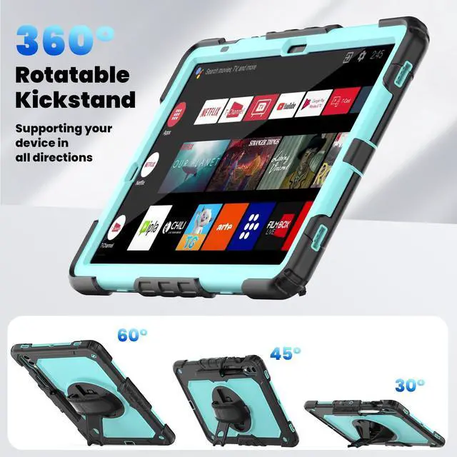Alt view image 6 of 7 - Heavy Duty Shockproof Protective Case with Screen Protector, 360° Rotating Stand, Hand & Shoulder Strap for Samsung Galaxy Tab S10 Plus 12.4 Inch 2024 / S9 FE Plus / S9 Plus 2023,Light bluePC