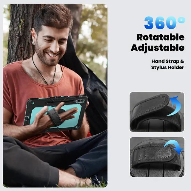 Alt view image 7 of 7 - Heavy Duty Shockproof Protective Case with Screen Protector, 360° Rotating Stand, Hand & Shoulder Strap for Samsung Galaxy Tab S10 Plus 12.4 Inch 2024 / S9 FE Plus / S9 Plus 2023,Light bluePC