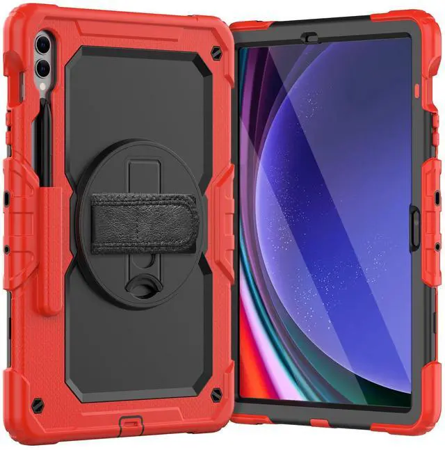 Main image of Heavy Duty Shockproof Protective Case with Screen Protector, 360° Rotating Stand, Hand & Shoulder Strap for Samsung Galaxy Tab S10 Plus 12.4 Inch 2024 / S9 FE Plus / S9 Plus 2023,Red