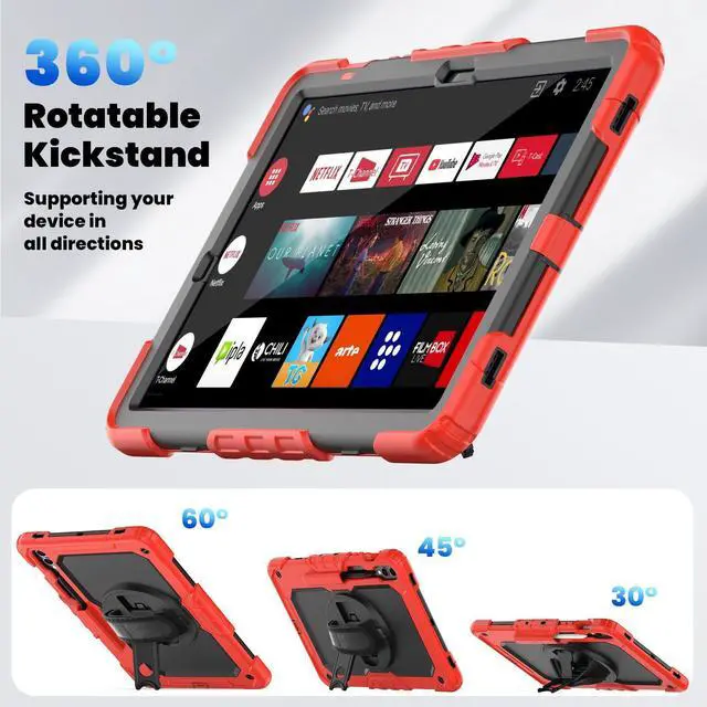 Alt view image 6 of 7 - Heavy Duty Shockproof Protective Case with Screen Protector, 360° Rotating Stand, Hand & Shoulder Strap for Samsung Galaxy Tab S10 Plus 12.4 Inch 2024 / S9 FE Plus / S9 Plus 2023,Red