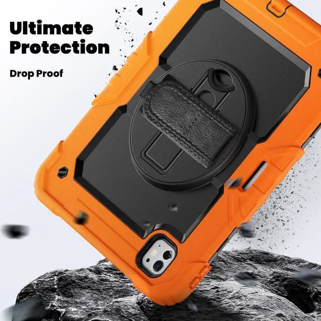Alt view image 4 of 7 - Heavy Duty Shockproof Protective Case with Screen Protector, 360° Rotating Stand, Hand & Shoulder Strap for iPad Pro 11 inch (M4) 5th Generation 2024,Orange
