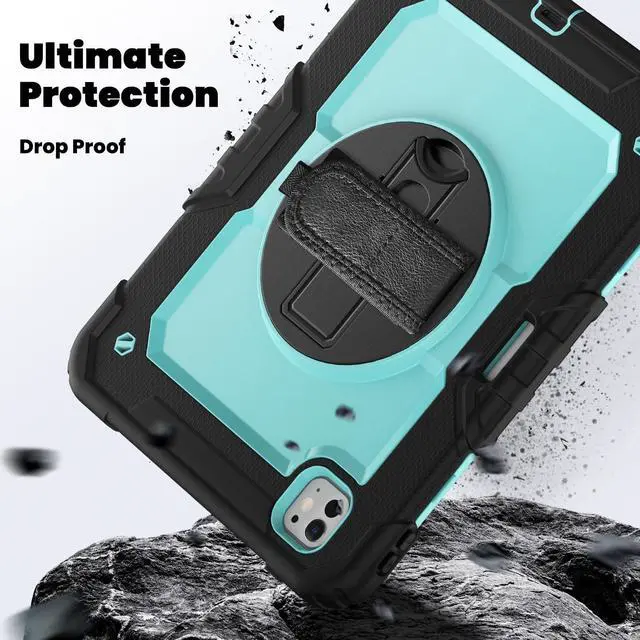 Alt view image 4 of 7 - Heavy Duty Shockproof Protective Case with Screen Protector, 360° Rotating Stand, Hand & Shoulder Strap for iPad Pro 11 inch (M4) 5th Generation 2024,Light bluePC