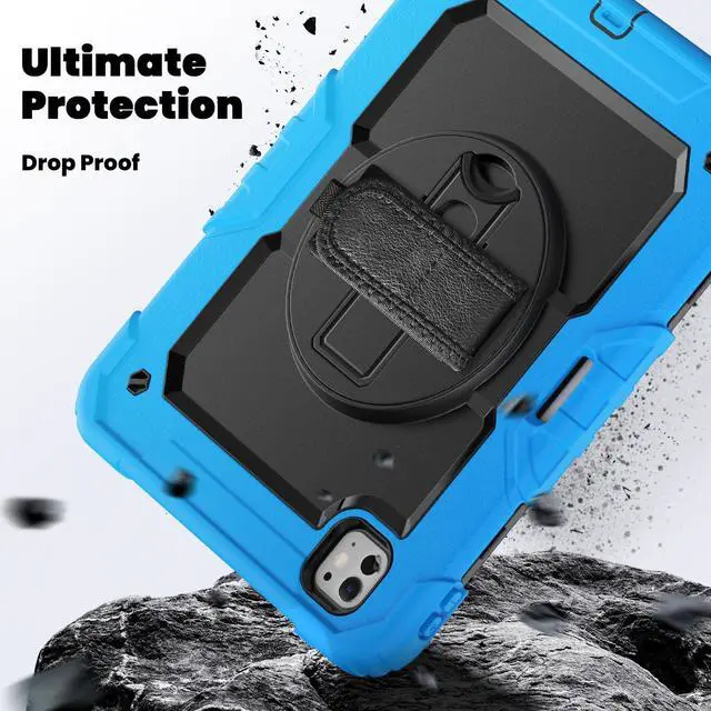 Alt view image 4 of 7 - Heavy Duty Shockproof Protective Case with Screen Protector, 360° Rotating Stand, Hand & Shoulder Strap for iPad Pro 11 inch (M4) 5th Generation 2024,Light Blue