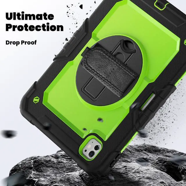 Alt view image 4 of 7 - Heavy Duty Shockproof Protective Case with Screen Protector, 360° Rotating Stand, Hand & Shoulder Strap for iPad Pro 11 inch (M4) 5th Generation 2024,GreenPC