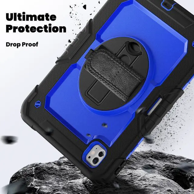 Alt view image 4 of 7 - Heavy Duty Shockproof Protective Case with Screen Protector, 360° Rotating Stand, Hand & Shoulder Strap for iPad Pro 11 inch (M4) 5th Generation 2024,BluePC