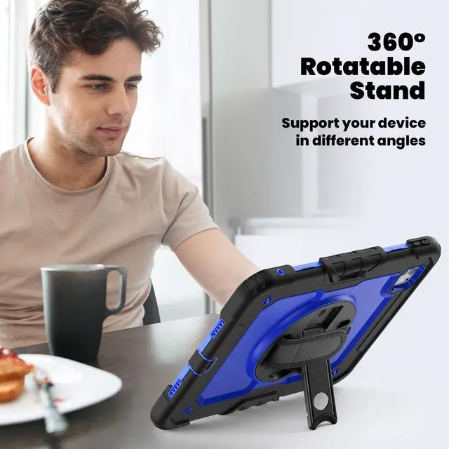 Alt view image 5 of 7 - Heavy Duty Shockproof Protective Case with Screen Protector, 360° Rotating Stand, Hand & Shoulder Strap for iPad Pro 11 inch (M4) 5th Generation 2024,BluePC