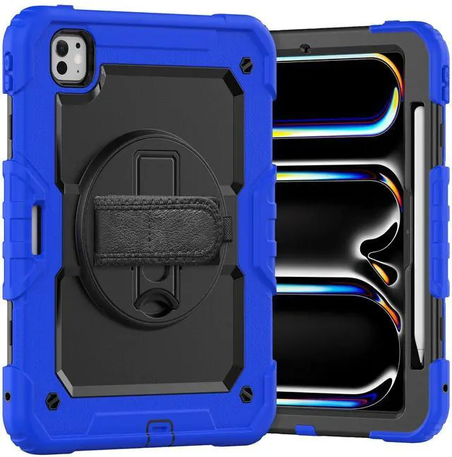 Main image of Heavy Duty Shockproof Protective Case with Screen Protector, 360° Rotating Stand, Hand & Shoulder Strap for iPad Pro 11 inch (M4) 5th Generation 2024,Blue