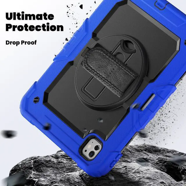 Alt view image 4 of 7 - Heavy Duty Shockproof Protective Case with Screen Protector, 360° Rotating Stand, Hand & Shoulder Strap for iPad Pro 11 inch (M4) 5th Generation 2024,Blue