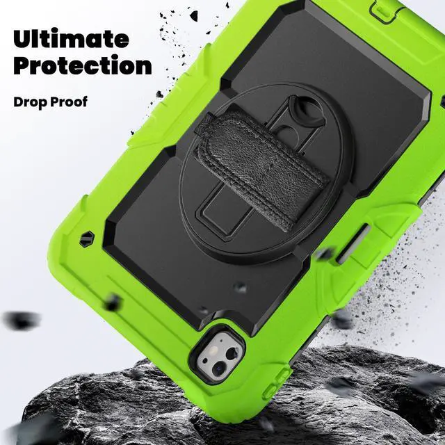 Alt view image 4 of 7 - Heavy Duty Shockproof Protective Case with Screen Protector, 360° Rotating Stand, Hand & Shoulder Strap for iPad Pro 11 inch (M4) 5th Generation 2024,Green