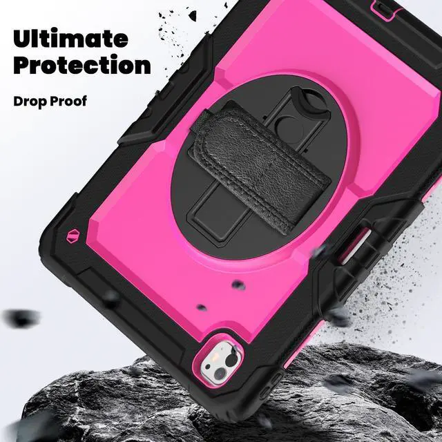 Alt view image 4 of 7 - Heavy Duty Shockproof Protective Case with Screen Protector, 360° Rotating Stand, Hand & Shoulder Strap for iPad Pro 13 Inch 2024 M4 (7th Generation), RosePC