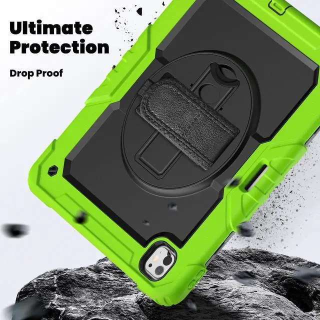 Alt view image 4 of 7 - Heavy Duty Shockproof Protective Case with Screen Protector, 360° Rotating Stand, Hand & Shoulder Strap for iPad Pro 13 Inch 2024 M4 (7th Generation), Green