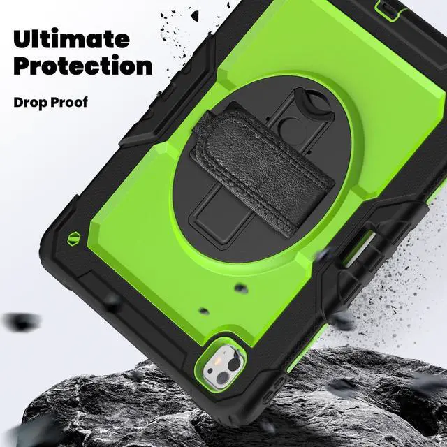 Alt view image 4 of 7 - Heavy Duty Shockproof Protective Case with Screen Protector, 360° Rotating Stand, Hand & Shoulder Strap for iPad Pro 13 Inch 2024 M4 (7th Generation), GreenPC