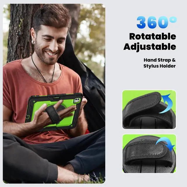 Alt view image 7 of 7 - Heavy Duty Shockproof Protective Case with Screen Protector, 360° Rotating Stand, Hand & Shoulder Strap for iPad Pro 13 Inch 2024 M4 (7th Generation), GreenPC